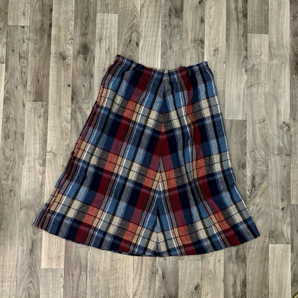 Vintage plaid wool blend tartan retro midi skirt